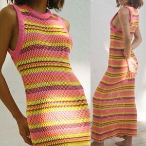 ZARA ECRU OPENWORK KNIT CROCHET DRESS BLOGGERS FAVORITE